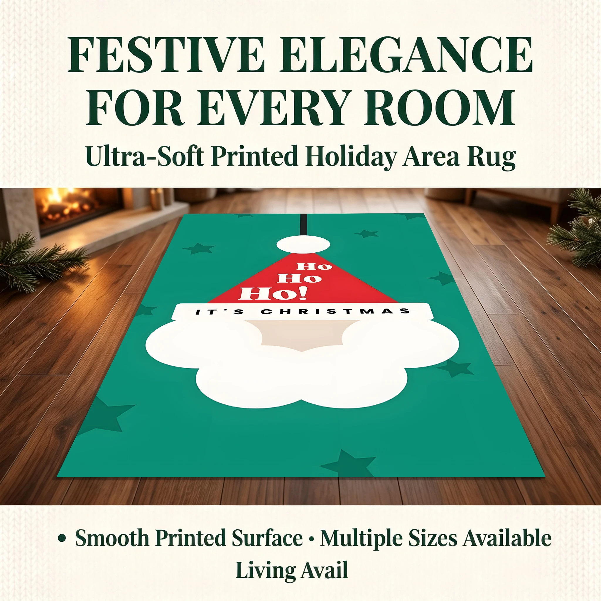 Velvet Rug Cartoon Santa Hat Star Base Ho Ho Ho Slogan for Entryway Bedroom Living Room Home Decoration