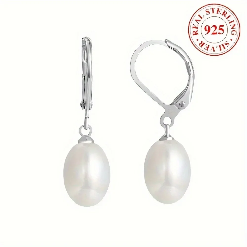 1 Pair Of 925 Sterling Silver Freshwater Pearl Earrings Silver Weight 0.7g Jewelry European And American Pendant Earrings