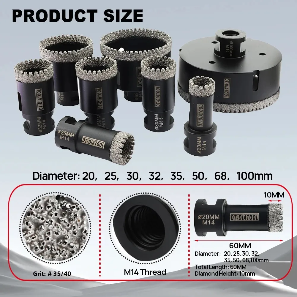 DIATOOL 1pc/2pcs Diamond Drilling Core Bit Serrated Drill Hole Saw Drill for Tile Granite Marble Ceramic Tile Crown M14 Thread