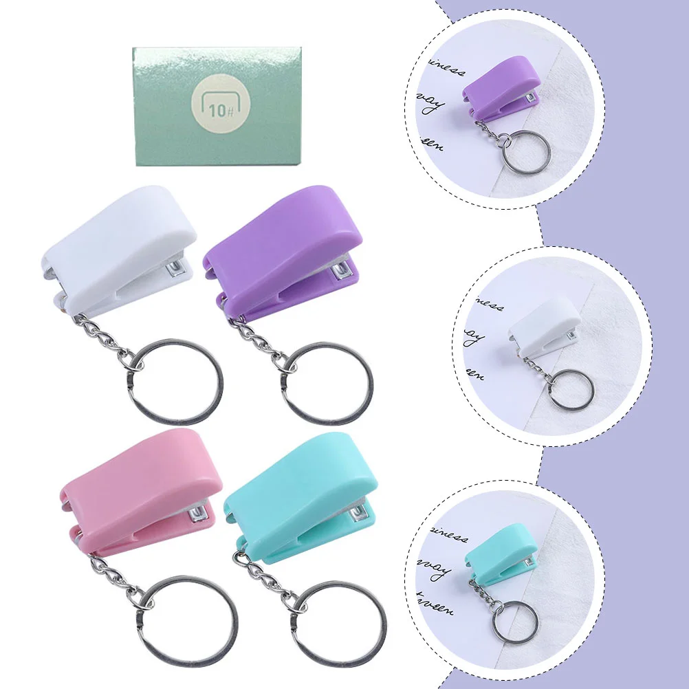 Keychain Stapler Pendant Mini Stapling Tool Student Stationery Ring Binder Clips