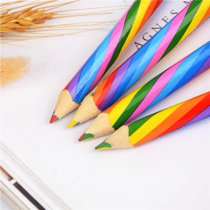 4pcs/Set Pastel 4 Colors Concentric Gradient Rainbow Pencil Crayons Colored Pencil Set Kids Stationery Art Painting Drawing Gift