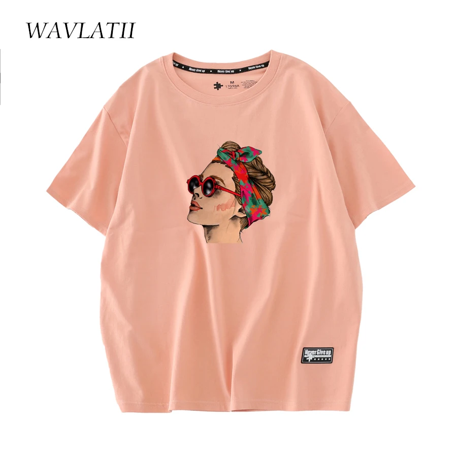 WAVLATII Women Fashion New T Shirts Lady Black Casual Cotton Short Sleeve Tees Female Summer White Printed Tops WT2222