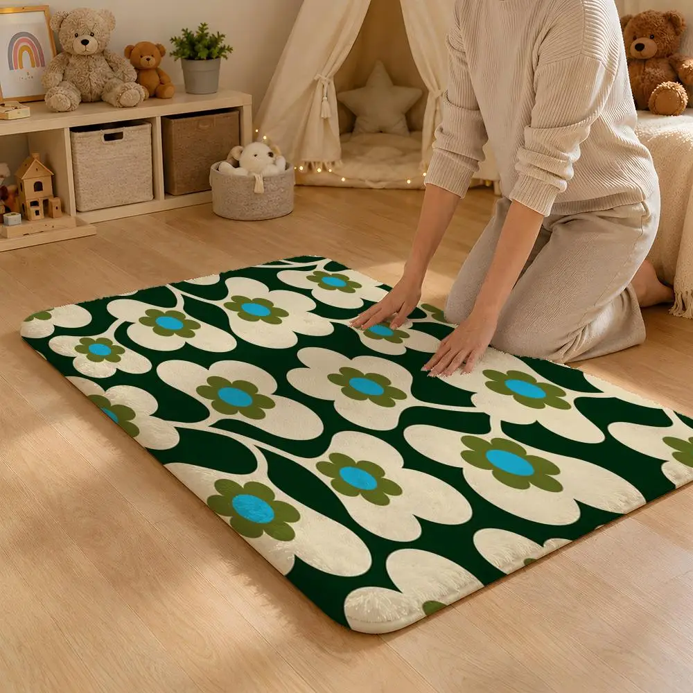 O-Orla Kiely Flower Floor Mat Flannel Rug Non Slip Absorbent Soft Washable For Entryway Hallway Bathroom Kitchen Decor