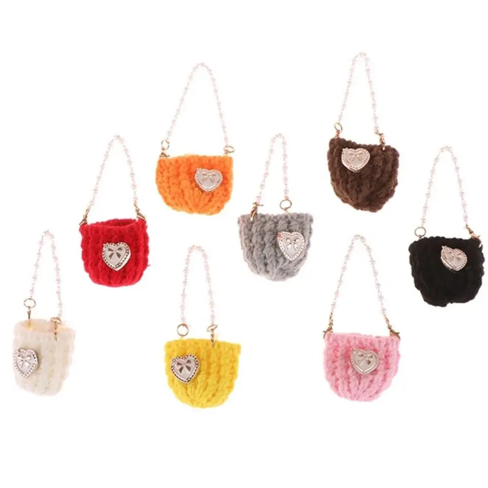 Bolso cruzado con cadena de perlas en miniatura, muñeca tejida trenzada de ganchillo, bolso de hombro tejido, Mini bolso cruzado para muñeca, juguete DIY