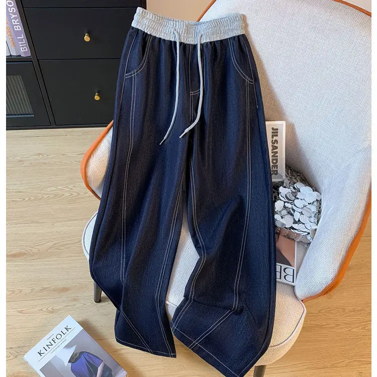 

Мягкие джинсовые широкие брюки для женщин, весна 2024, новые повседневные модные прямые брюки с высокой талией