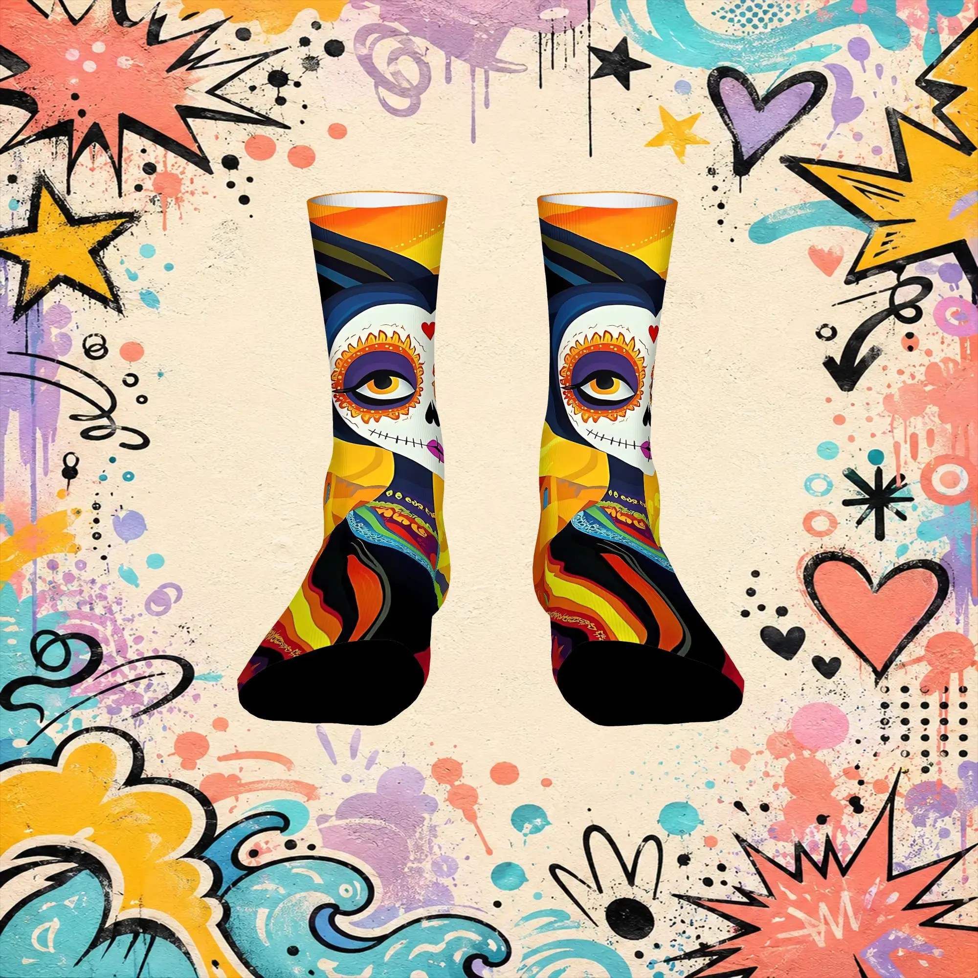 Sugar Skull Canvas Print Funny Men's compression Socks Unisex items Crew Sock Cycling socks