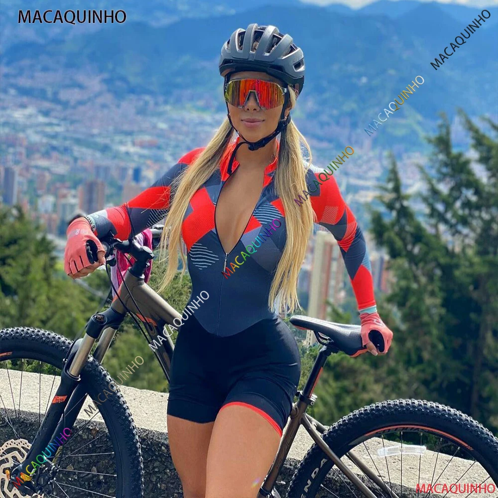 

Women's Fashion Long Sleeve Cycling Triathlon Skinsuit Jersey Sets Bicycle Clothing Macaquinho Ciclismo Feminino Jumpsuit Kits