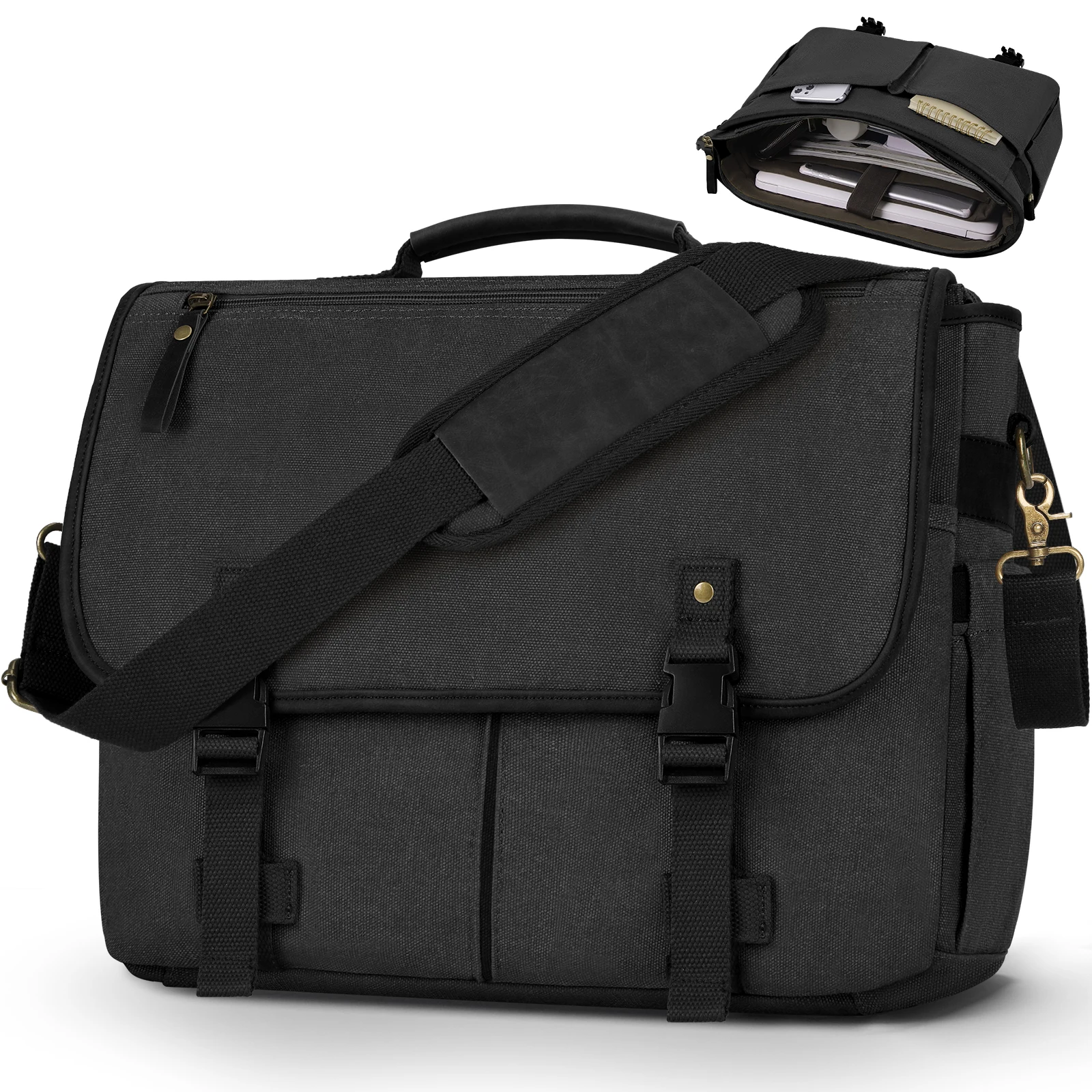 

Lubardy Mens Messenger Bag Vintage Canvas Briefcase Water-resistant Large Computer Laptop Bag Shoulder Bag for Work Travel