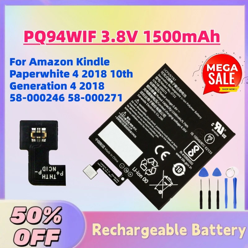 

High-Quality PQ94WIF 3.8V 1500mAh Tablet Battery for Amazon Kindle Paperwhite 4 2018 10th Generation 4 2018 58-000246 58-000271
