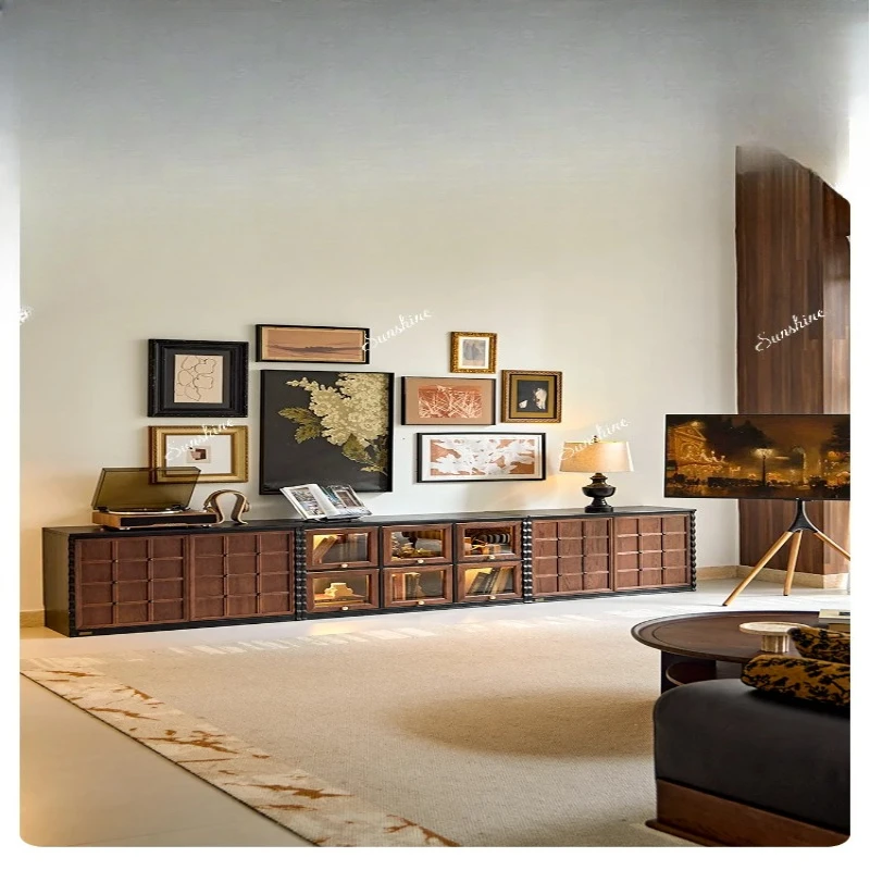 French solid wood floor-to-ceiling TV cabinet module combination display cabinet  FT