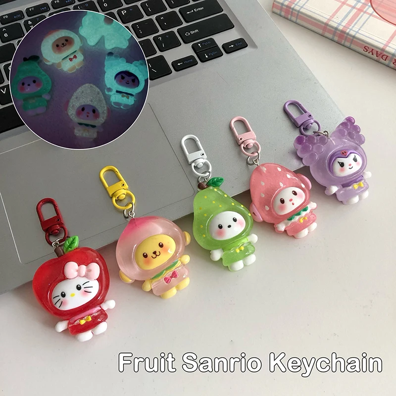 Cute Fruit Sanlio Kuromi Doll Resin Luminous Turtle Ornament Keychain Glow-in-the-dark Color Keyring Bag Pendant Accessor Gift