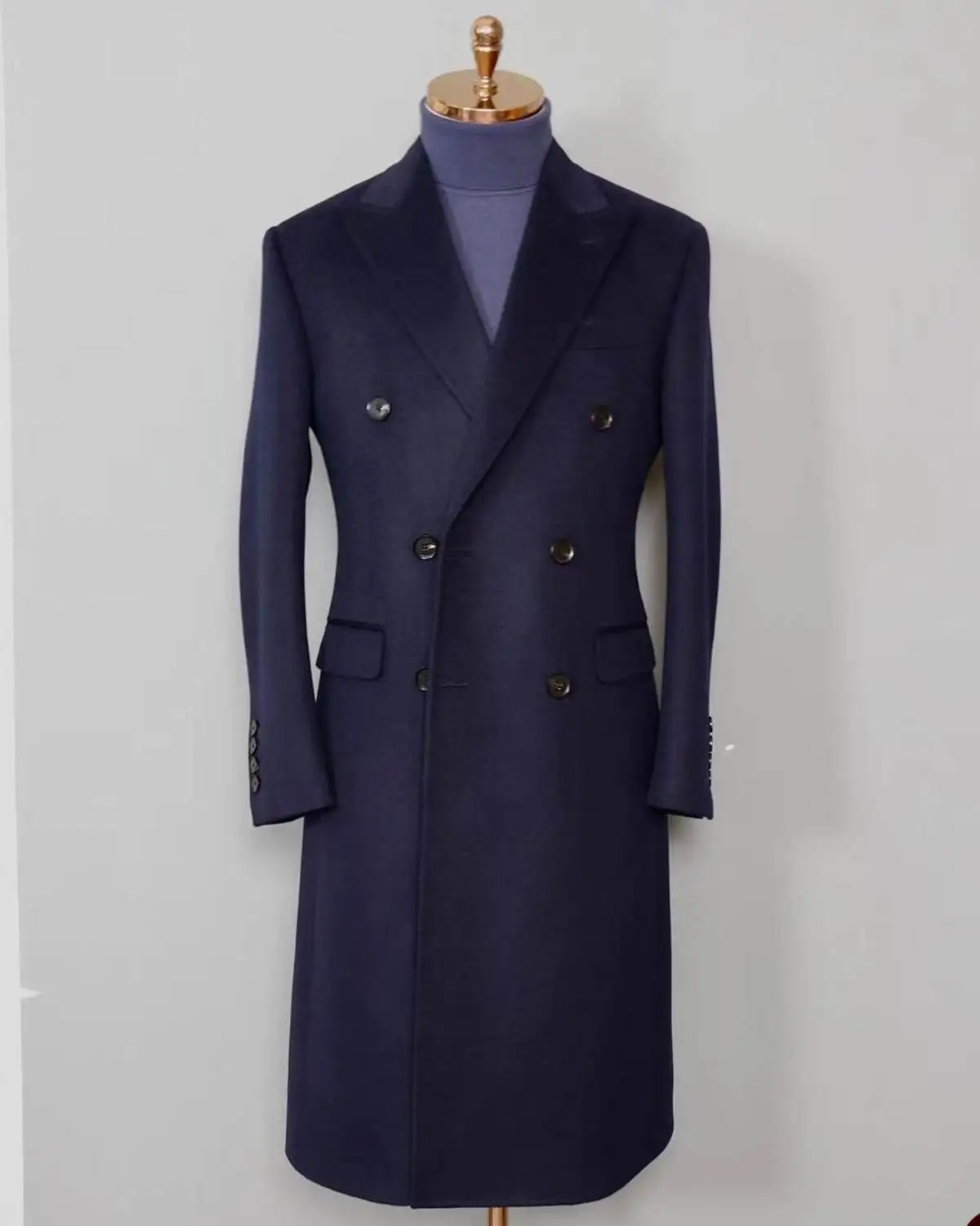 Pardessus long en tissu optique rétro, blazer classique, coupe-vent à revers, coupe couvertes, bleu marine, fête d'affaires, vêtements d'extérieur formels personnalisés