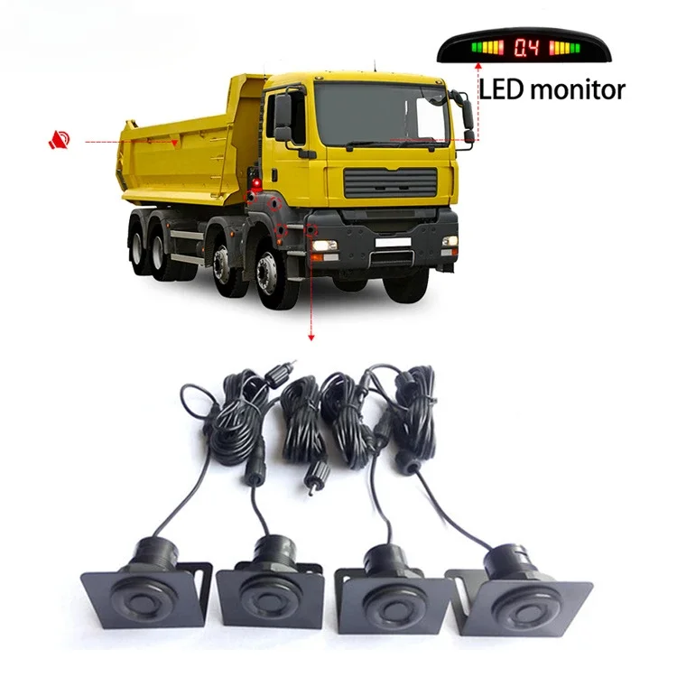 Large truck LED display 12~ 24V visual reversing radar 4 probes can be connected to the display