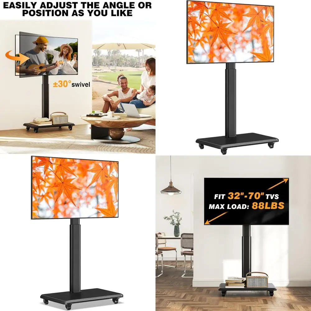 

Элегантная мобильная подставка для телевизора с 9 уровнями регулировки высоты для телевизоров 32-65/70 дюймов, черная деревянная основа