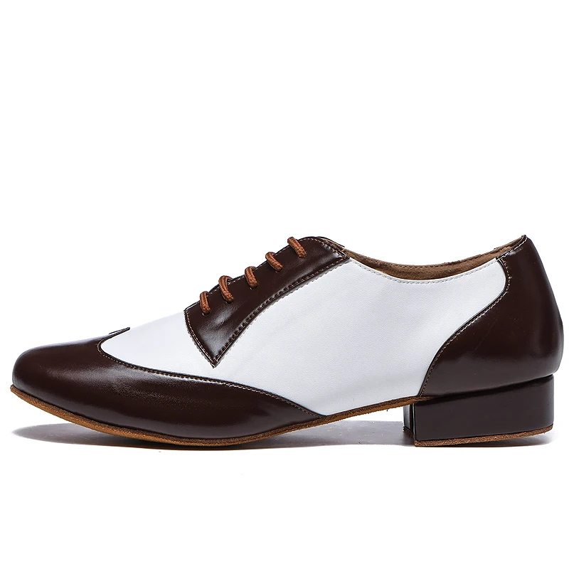 Latin Dance Shoes Men Ballroom Leather Shoes Men's Dancing Shoes White Wedding Tango Dance Low Heel JuseDanc