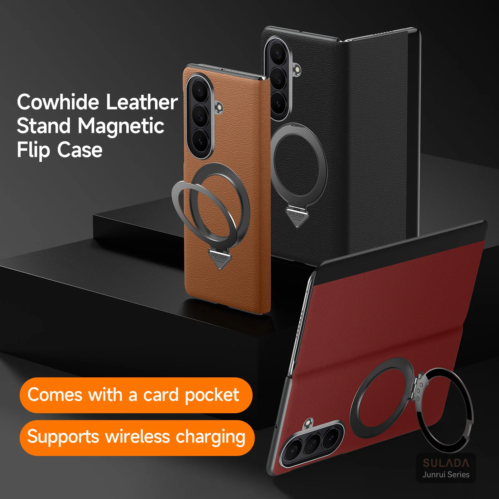 

Genuine Leather Smart Flip Case for Samsung Z Fold 8 Ultra 8 7 Fold8 Wide SULADA Flip Magnetic Stand with Card Slot Leather Case