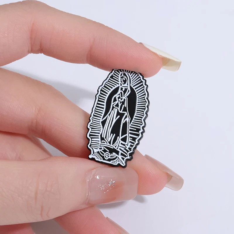 Alfinetes esmaltados Nossa Senhora de Guadalupe, arte personalizada, escultura vintage, broches, emblemas de lapela, joias, presente para amigos