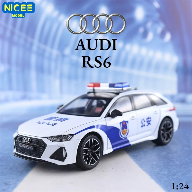 

1:24 Audi RS6 police car High Simulation Diecast Metal Alloy Model car Sound Light Pull Back Collection Kids Toy Gifts A196