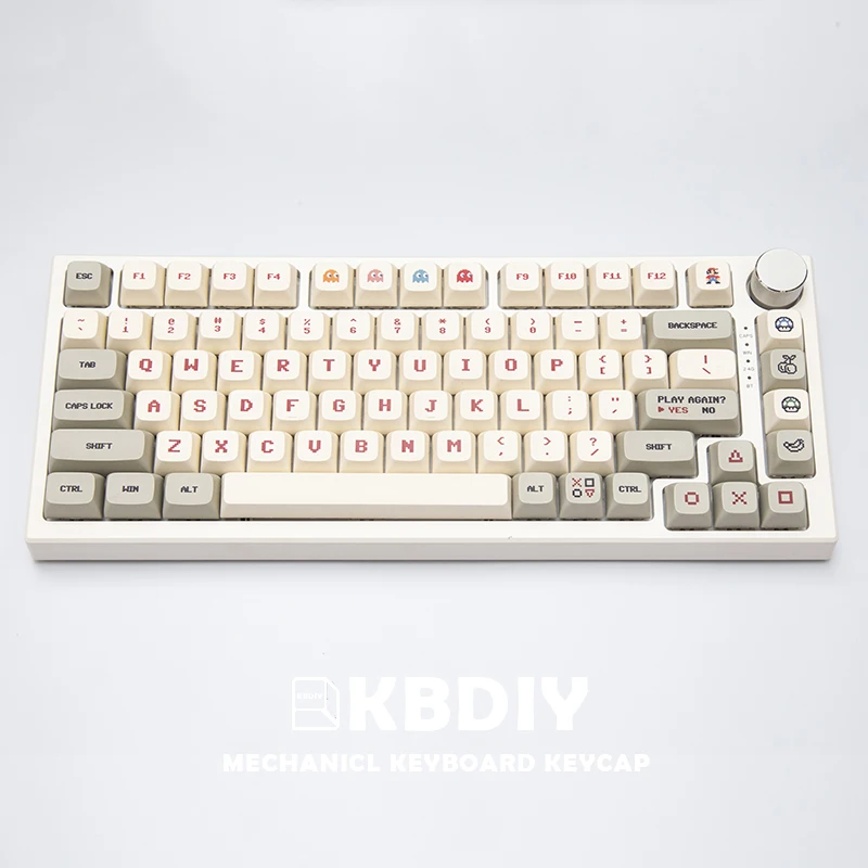 KBDiy-Tapa de tecla de perfil XDA para ordenador familiar, 143 teclas para teclado mecánico, PBT personalizado, 61, 60, juego de teclas de Anime Retro blanco