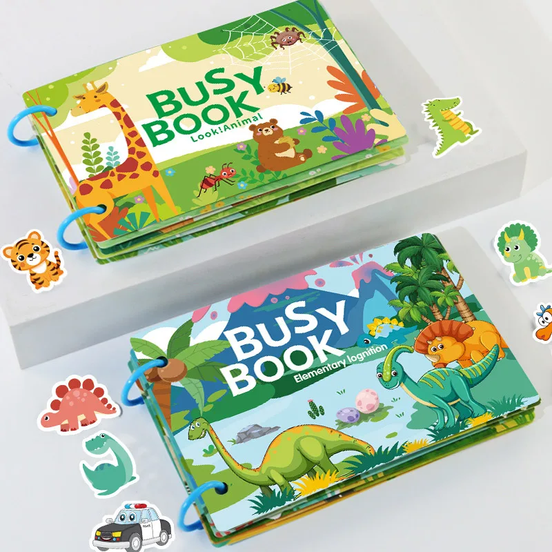 Busy Book for Kids Animals Vehicles Dinosaurs Stickers Matching Number & Letter Games Interactive Learning Activity Book Libros