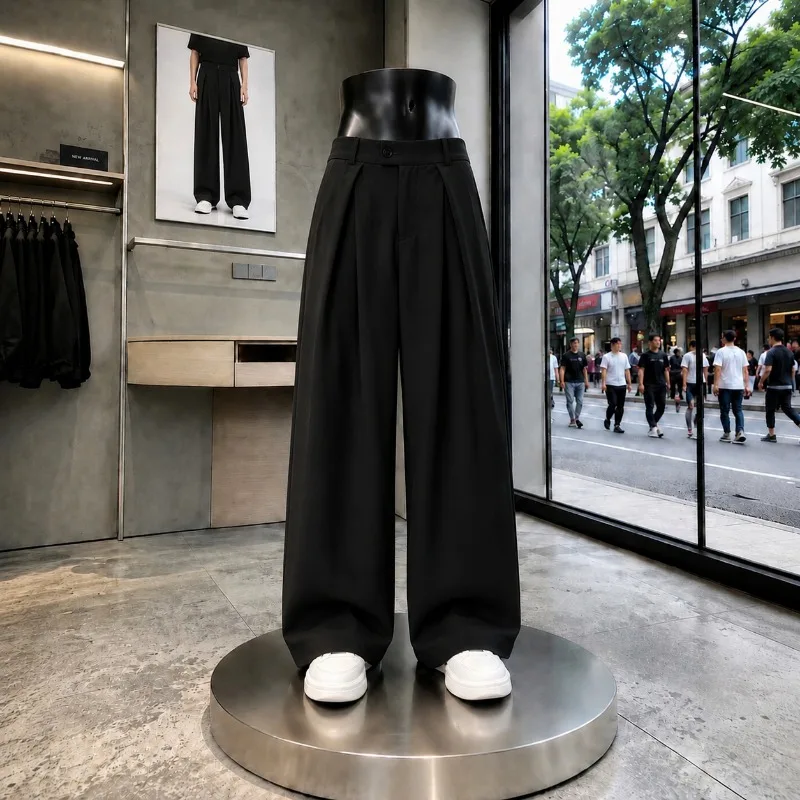Men American Style Loose Pleated Wide Leg Suit Pants Old Money Draping Casual Long Trousers For Men