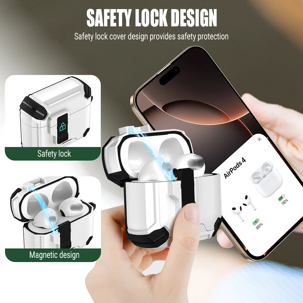 For Magsafe Wireless Charging Earphone Case For Airpods Pro 3 Case Airpods 4 3 2 1 Pro2 Cover Magnetic Automatic Lock With Hook