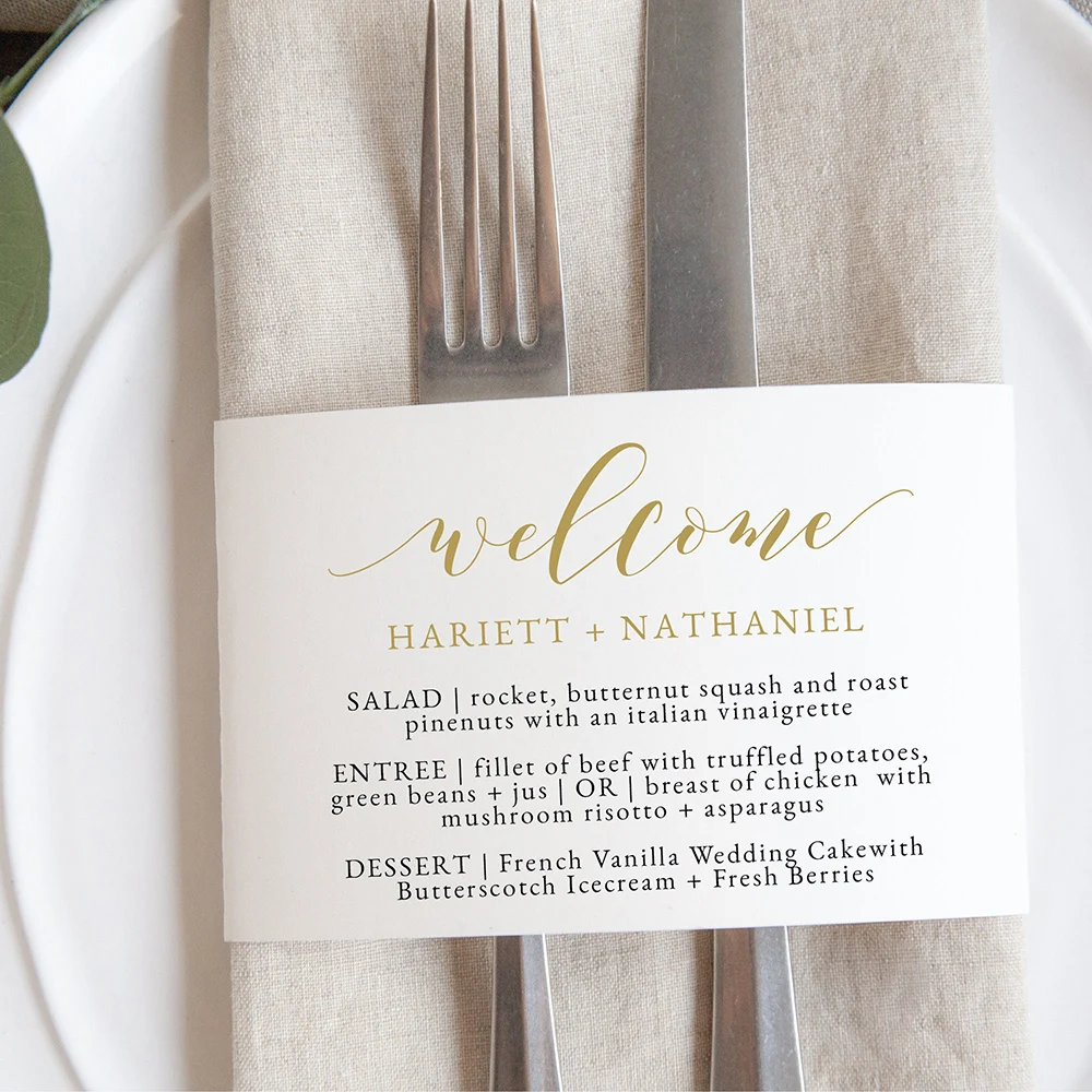 Custom Wedding Paper Napkin Ring Party Table Decor Menu Cards Place Settings Napkin Wrap Thankful for You Dinner Reception Menu