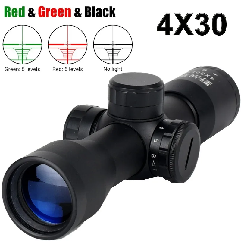 4X30 Red Green Reticle Adjustable Rifle Scope Crossbow Short Tactical Optical Sight Hunting Compact Airsoft Carbine Collimator