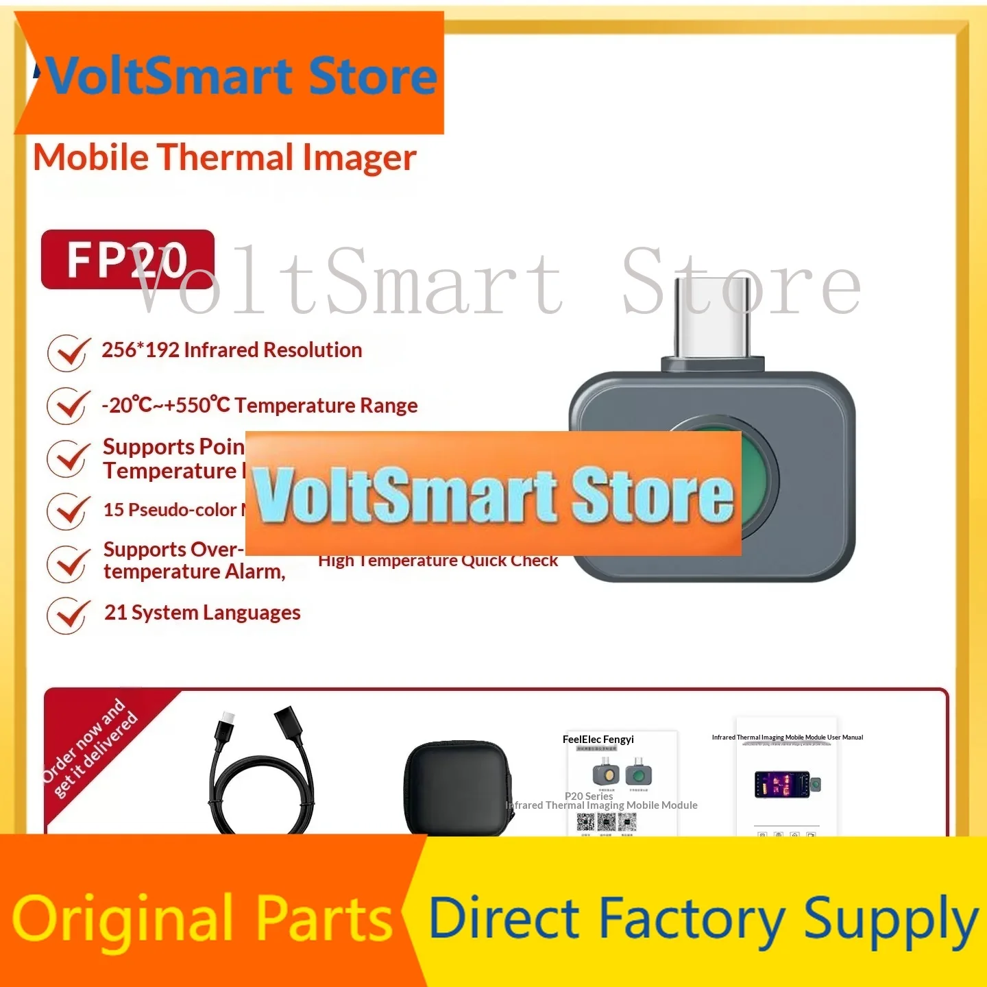 VoltSFeelelec FP20 Infrared Thermal Imager With 256×192 HD Resolution For Mobile Temperature Measurement, Circuit Inspection
