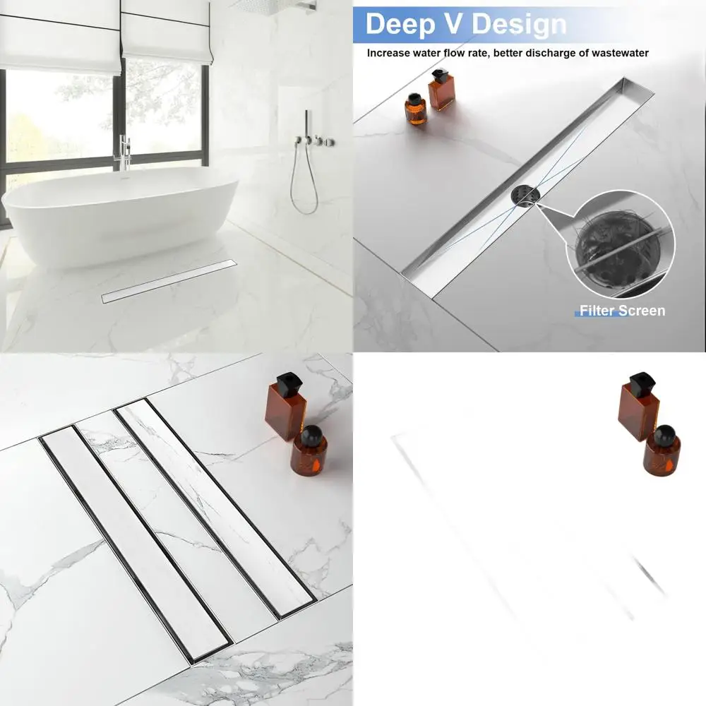 

36 Brushed Nickel Linear Shower Drain with Tile Insert, SUS 304 Stainless, Leveling Feet & Hair Catcher for Bathroom