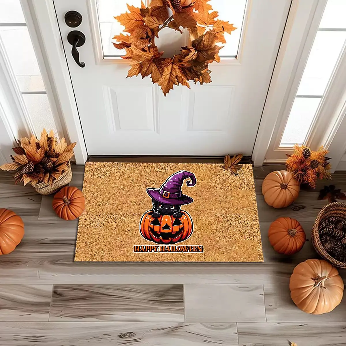 

VIKAMA Halloween Cute Cartoon Pumpkin Carpet Bathroom Toilet Mat Durable and Easy to Clean Entrance Door Mat Indoor Decoration