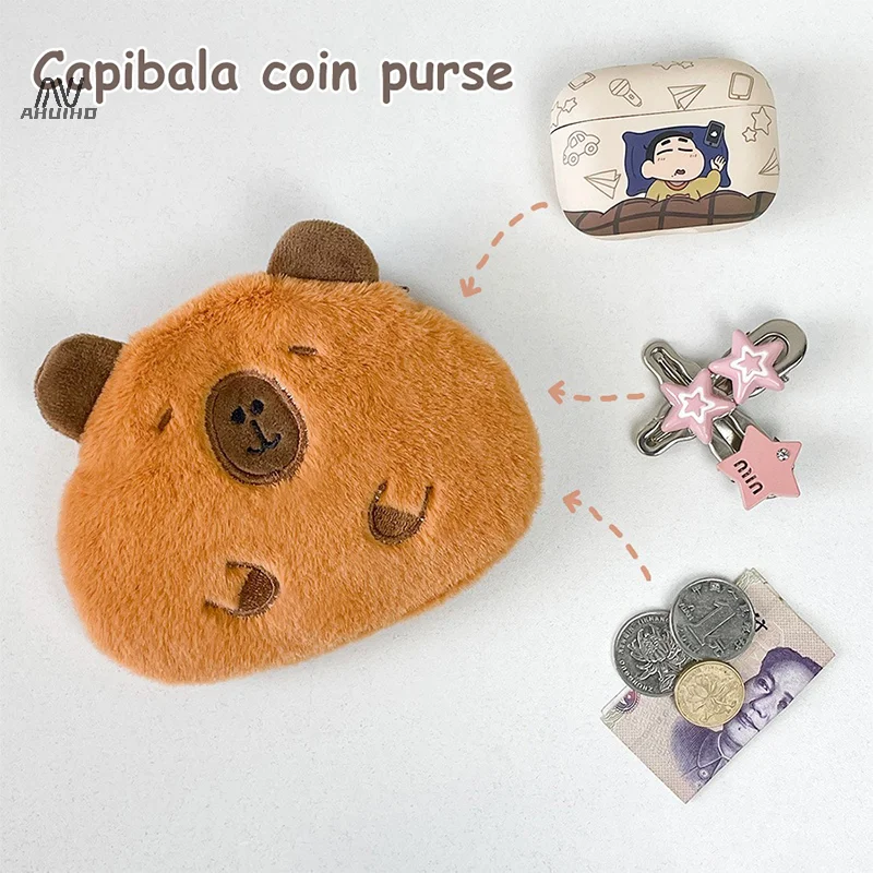 ตุ๊กตา capibara จี้ dompet koin การ์ตูน capybara พวงกุญแจกระเป๋าเก็บหูฟังแบบพกพาลิปสติกกระเป๋ากุญแจเคส