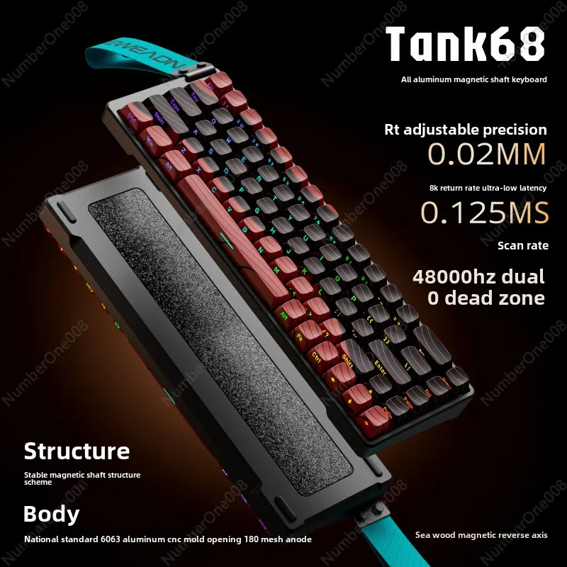 Tank68Pro الألومنيوم Tuotuo E-sports المحور المغناطيسي لوحة المفاتيح الميكانيكية السلكية مفتاح كامل الساخن مبادلة RT0.01