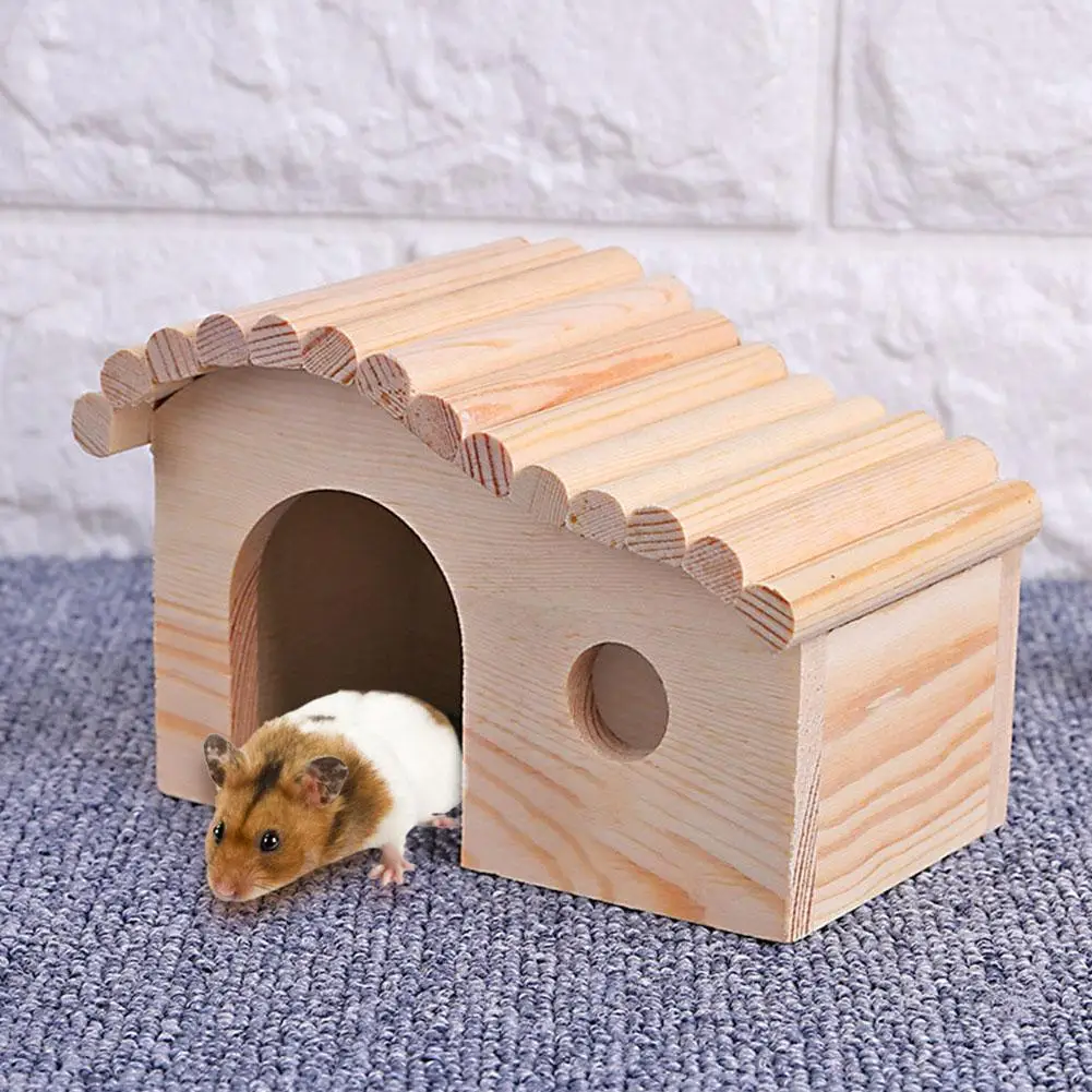 Small Animal Wooden Sleeping Nest Wooden Waterproof Hamster Hedgehog Anti-mite House Beds Evade Assembly Pet Supplies