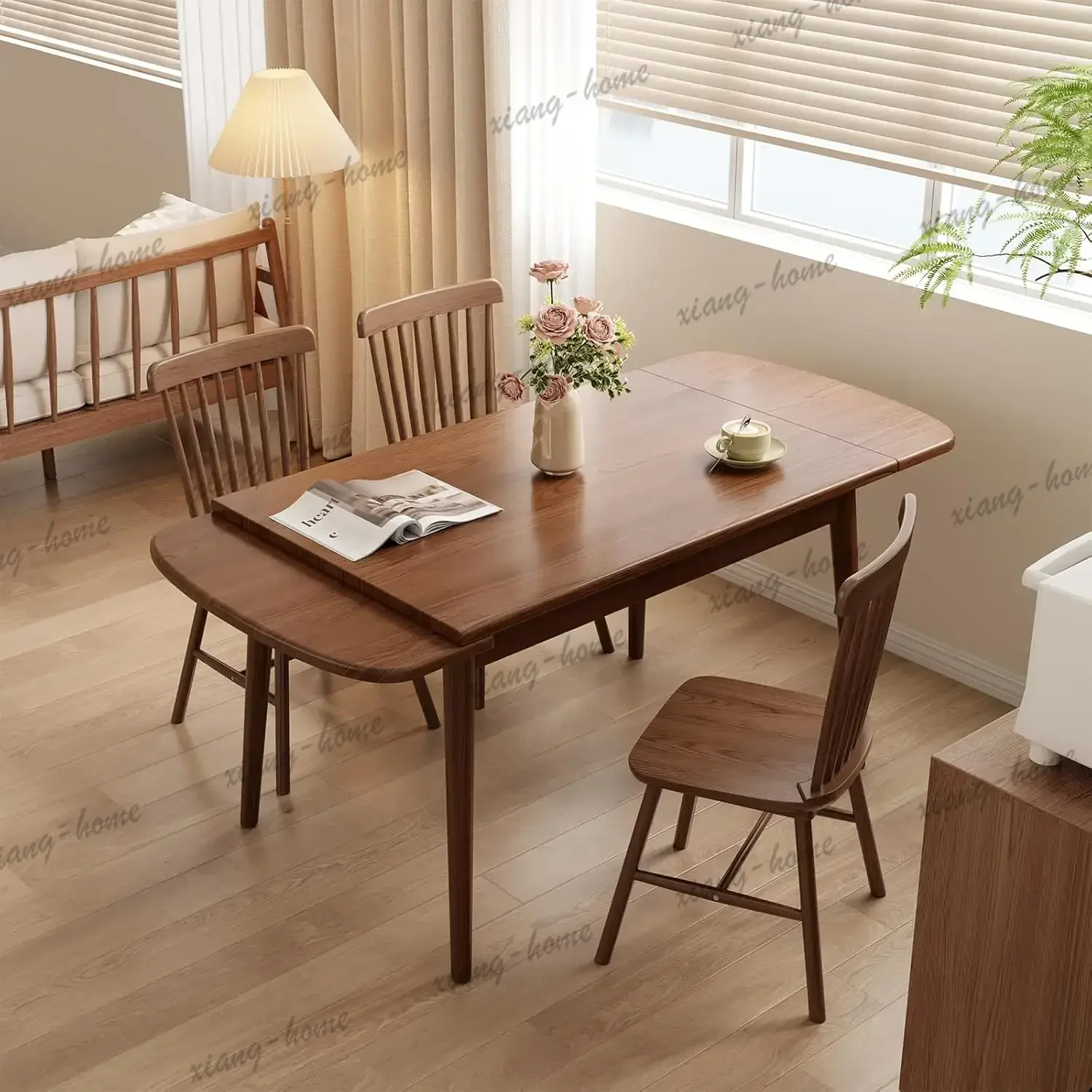 Convertible Solid Wood Extendable Dining Table 47.2\