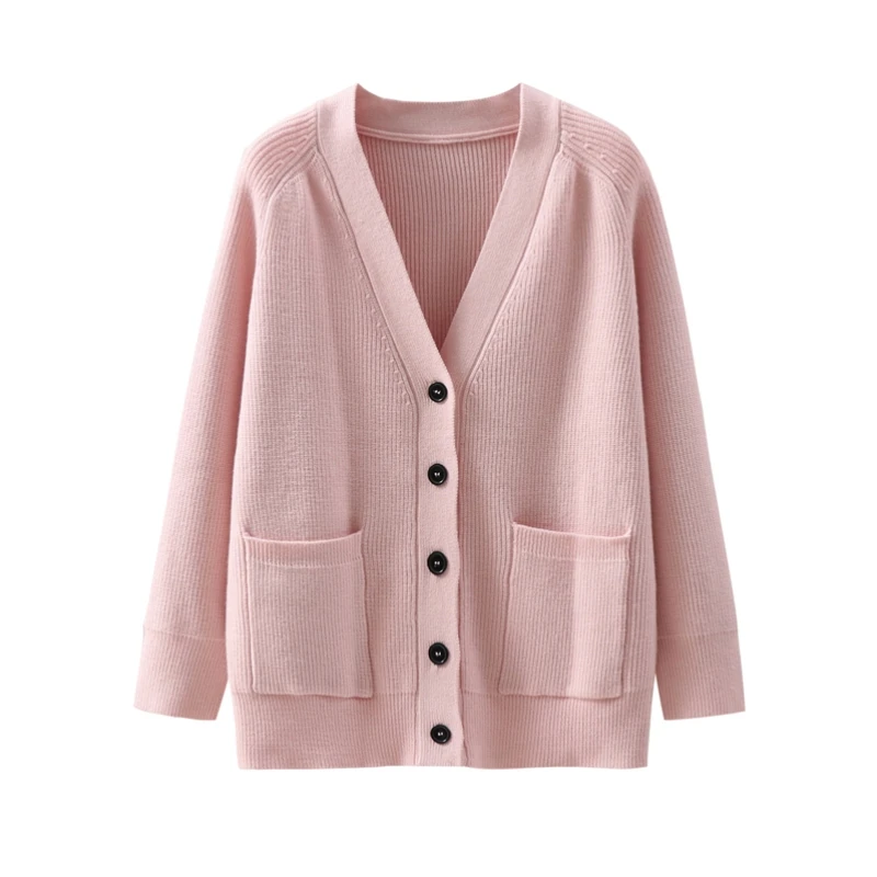 Autunno e inverno da donna sciolto scollo a V stile pigro giacca maglione di media lunghezza cardigan stile delicato temperamento versatile