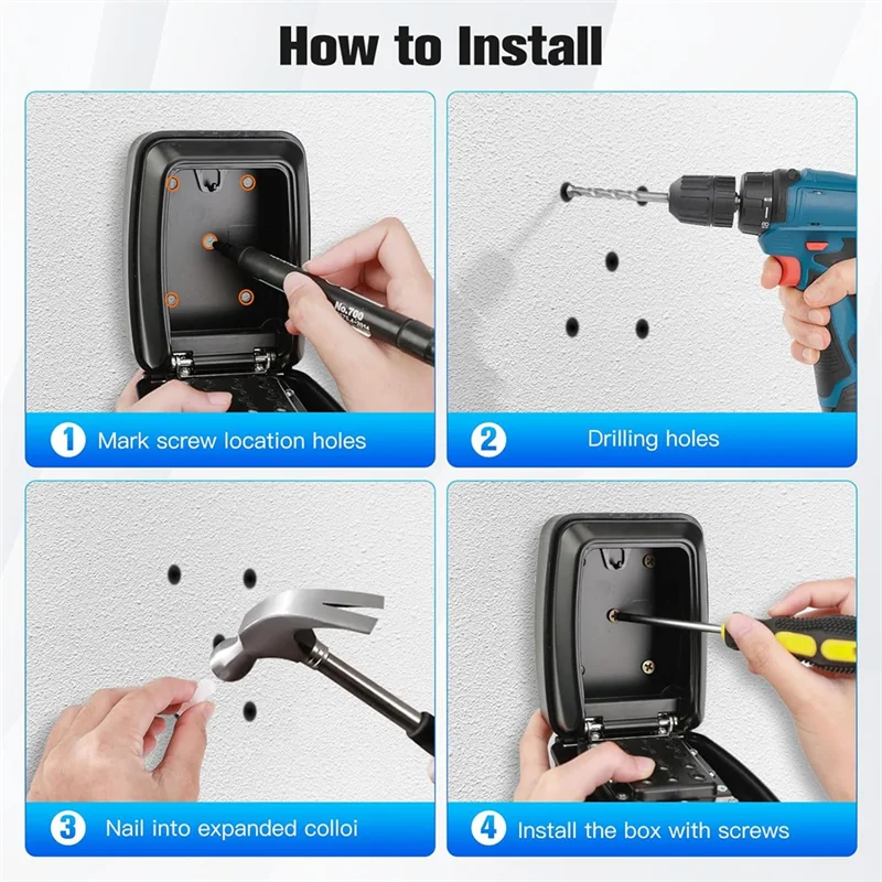 Key Lock Box For Outdoor Use, 12-Position Combination Key Storage Box With Weatherproof Cover, Suitable For Home Garage-AA26