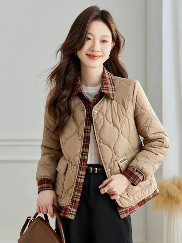 

Женская модная легкая куртка Slim Fit из хлопка в клетку для осени и зимы, маленький размер, для повседневной носки, с длинными рукавами