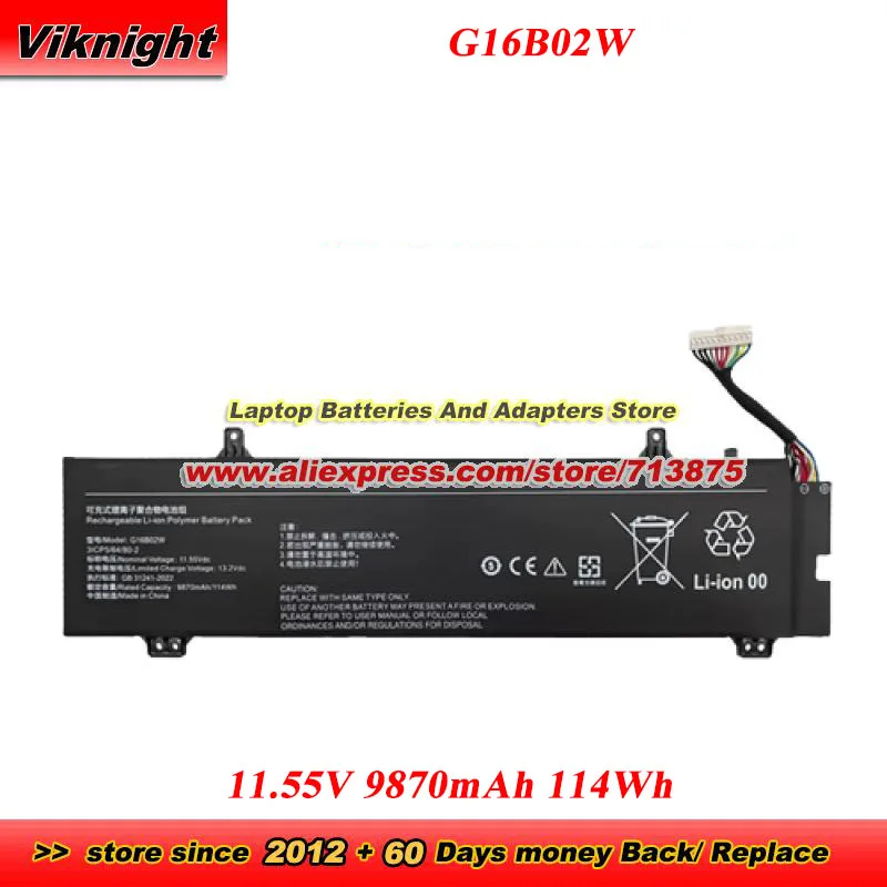 G16B02W Battery 11.55V 6927mAh 80Wh 9870mAh 114Wh for Xiaomi Redmi G 16.1 2021 Laptop