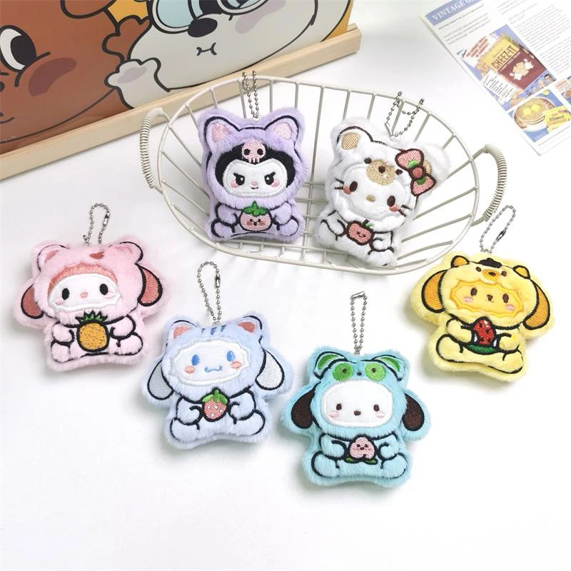 Cartoon Holding Fruit Sanrio Plush Toys Dolls Squeak Pendants Cute Keychain Girly Heart Bag Decoration Fashion Accessories Gifts