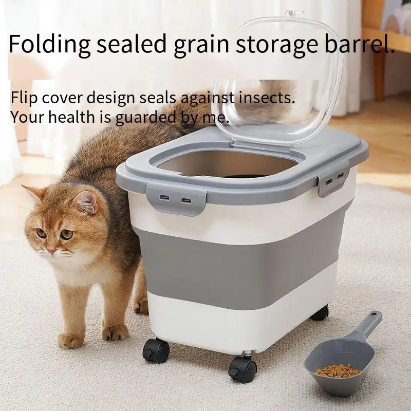 33LB Collapsible Cat Dog Food Storage Container Folding Pet Food Moisture Proof Box Dog Snack Container With Clear Lid Pet Box