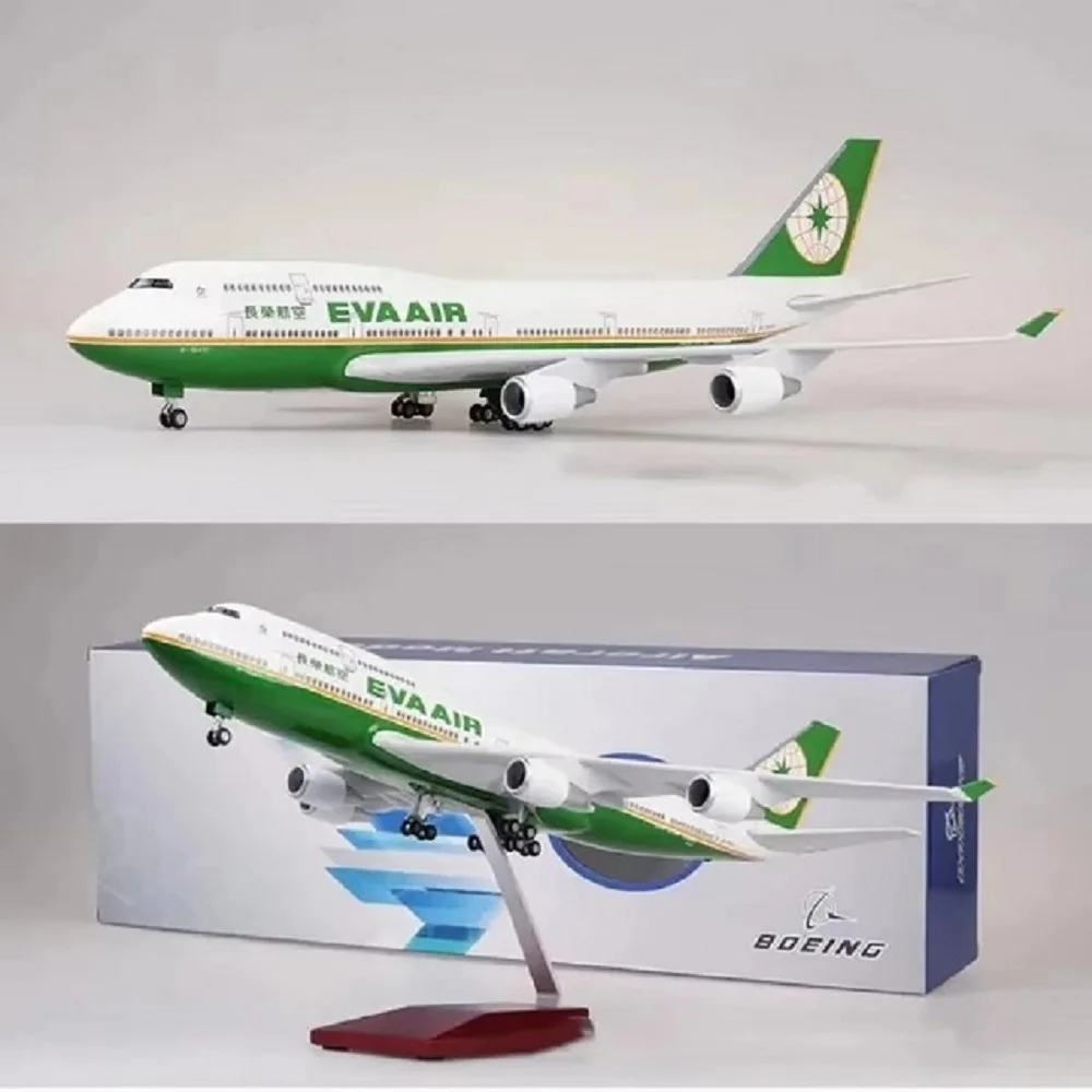 1/150 Scale 47CM Airplane B747 Aircraft Taiwan EVA AIR Airline Model W Light and Wheel Landing Gears Plastic Resin Plane Souveni