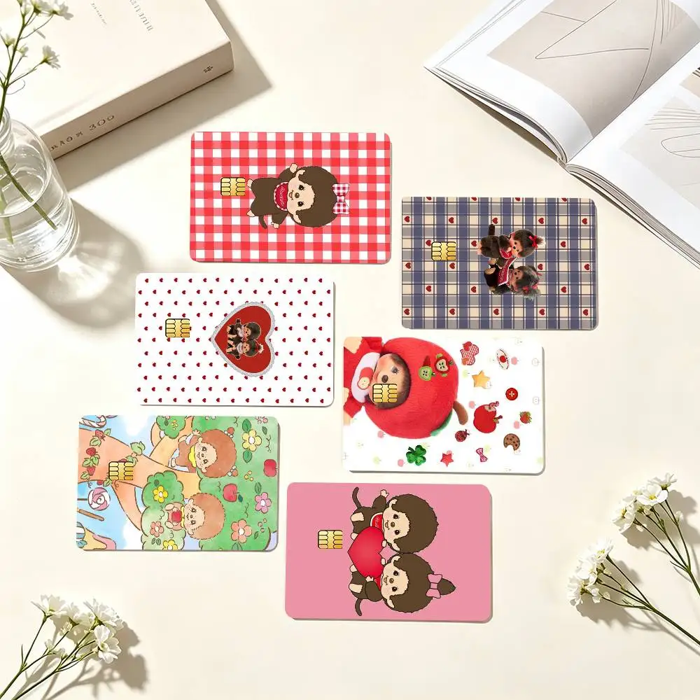 C-Cute Monchhichi Plush Doll Credit Card HD Stickers Game Card Decal Small Chip Waterproof Sticker Gift