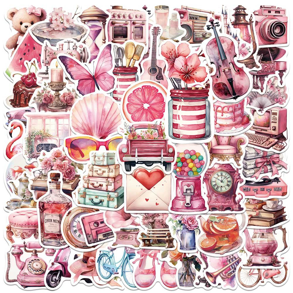 10/30/50/100pcs Retro Pink Cartoon Girl Aesthetic Stickers Ins Decals Laptop Fridge Phone Scrapbook Graffiti Cute Sticker Toys