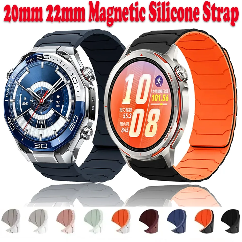 20mm 22mm Magnetic Silicone Strap For Huawei Ultimate 2 GT Runner 2 Bracelet For Huawei GT7-6-5-4 46mm Garmin Forerunner 170 70