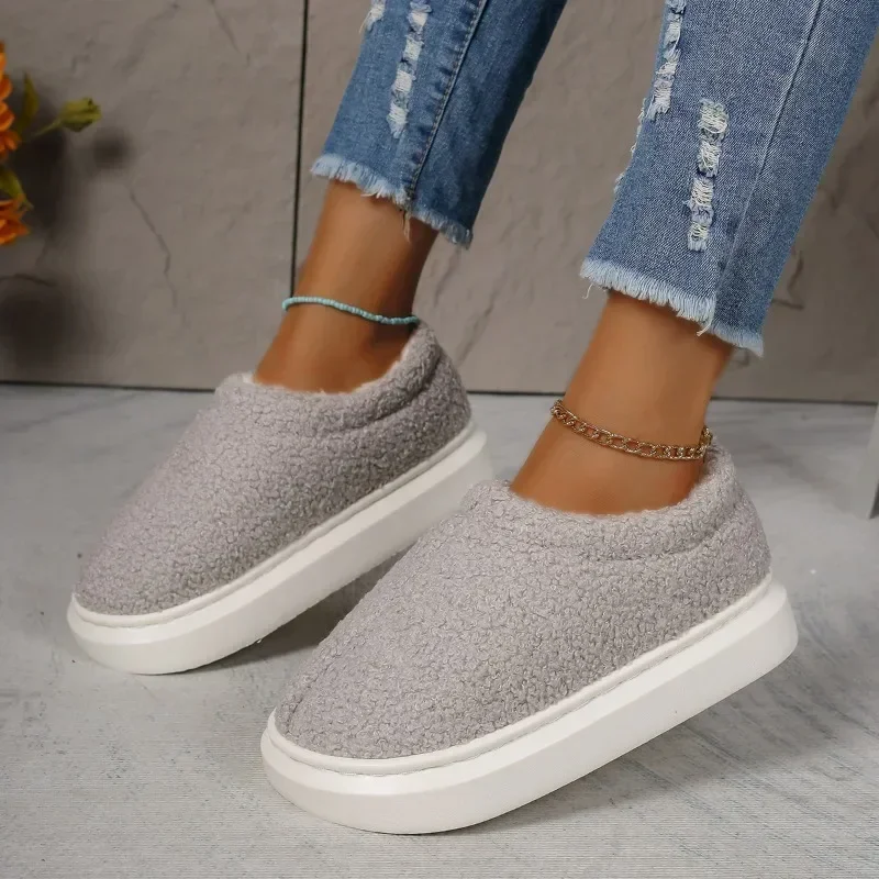 Women Winter Slippers Warm Plush Slip-on Couples Home Floor Shoes Anti-slip Comfortable Flats Female Soft Boots