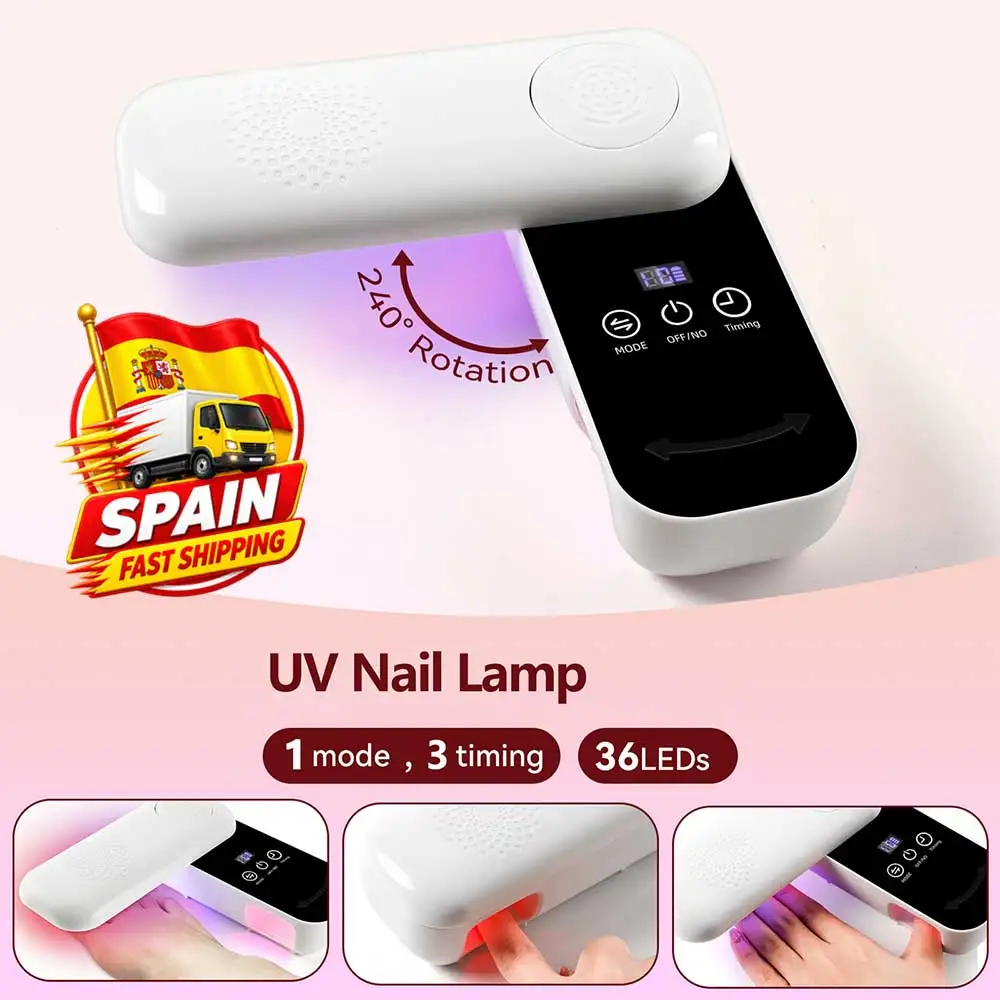 Lampada UV LED per unghie senza fili, 45W, con 36 LED, asciugatore per gel con zona per il pollice, 360 ° Lampada per smalto gel ricaricabile a rapida polimerizzazione e copertura totale