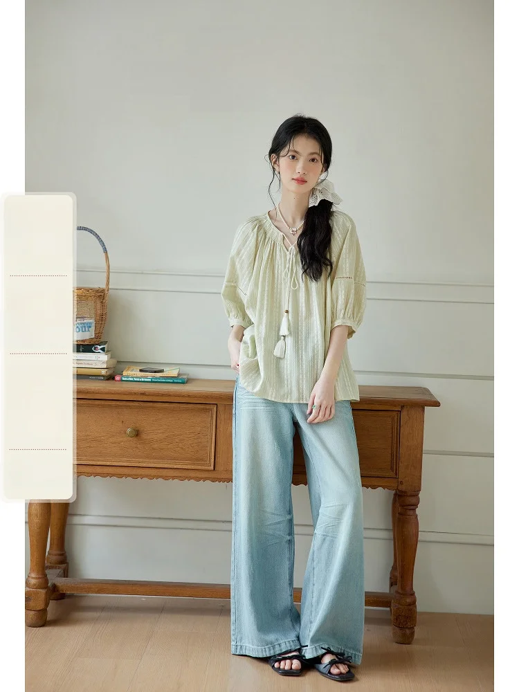 

ORWhite Sweet Doll Женская хлопковая блузка с поясом из веревки, А-силуэт, винтажный стиль, летняя модная женская блузка премиум-качества