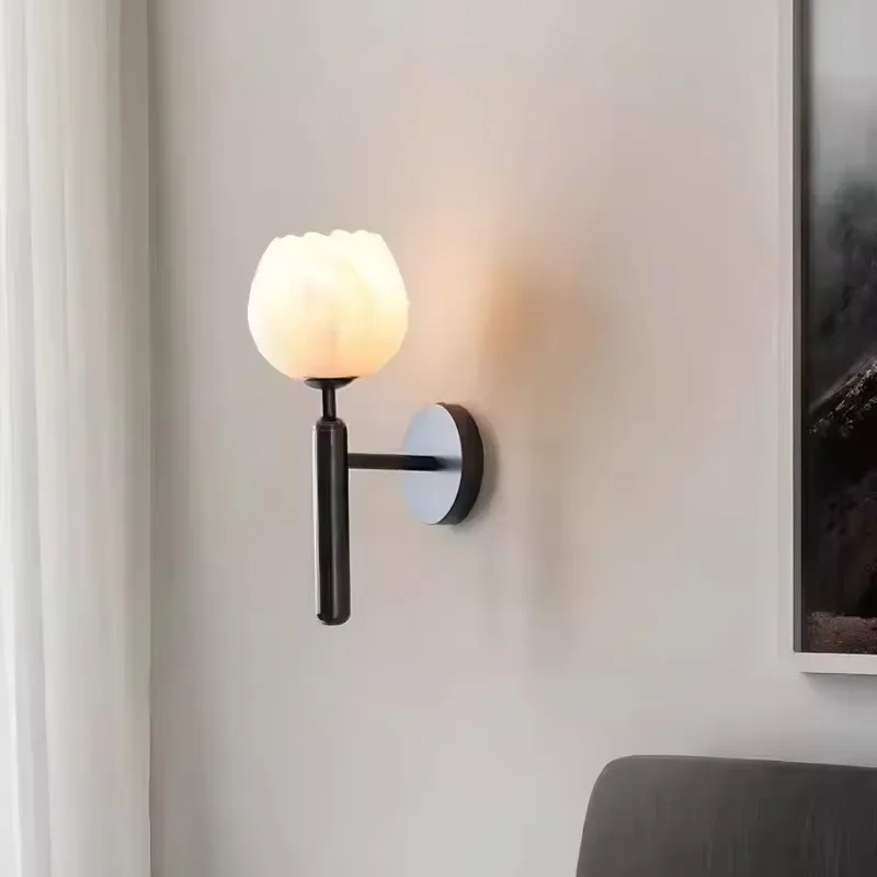 Lighting Modern All Copper LED Marble Wall Lamp with Shade and Flower Design Alabaster Wall Light