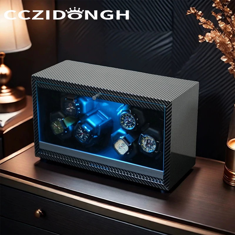 

CCZIDONGH Watch Winder Automatic Glass Cover Mechanical Watches Rotator Holder Wood Case Winding Cabinet Watch Storage Box